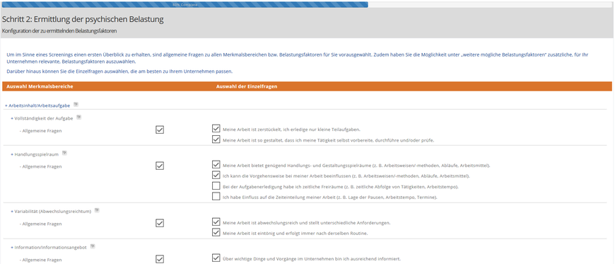 Herzstück von JobPsy ist die Möglichkeit, eine eigene Beschäftigtenbefragung zu konfigurieren | © Screenshot: www.jobpsy.de