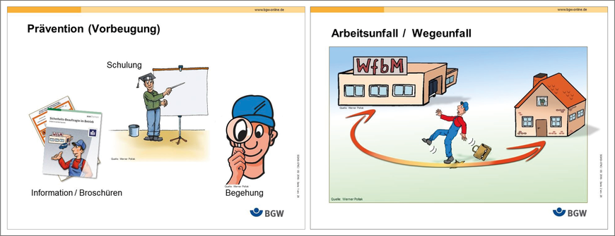 Abbildung 1: Prävention und Arbeitsunfall/Wegeunfall werden mit Nils anschaulich dargestellt.  | © Quelle: BGW / Werner Pollak