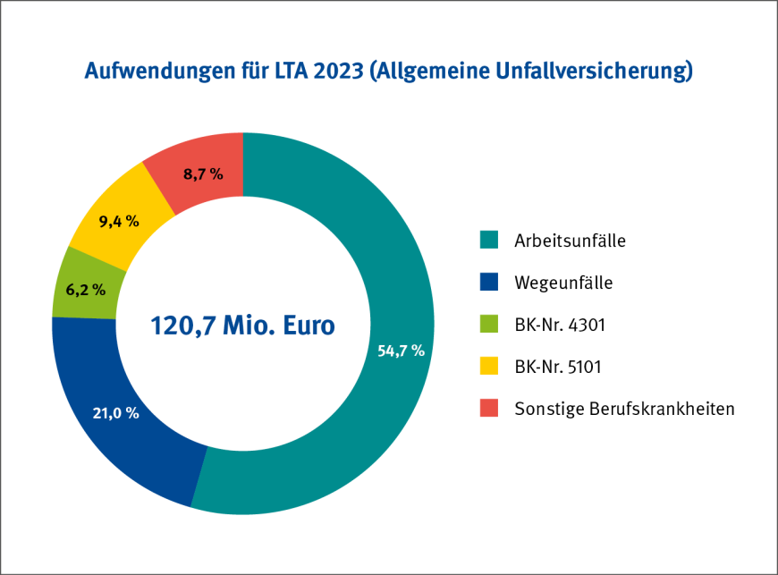 Abbildung 4: Aufwendungen der Kontengruppe 49 (LTA) in der Allgemeinen Unfallversicherung im Jahr 2023 | © DGUV 2024 / Grafik: kleonstudio.com